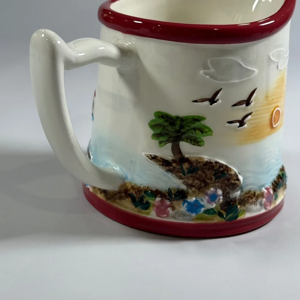 VTG KK Brand Lighthouse Coastal Ceramic Pitcher Small Nautical Beach House Decor